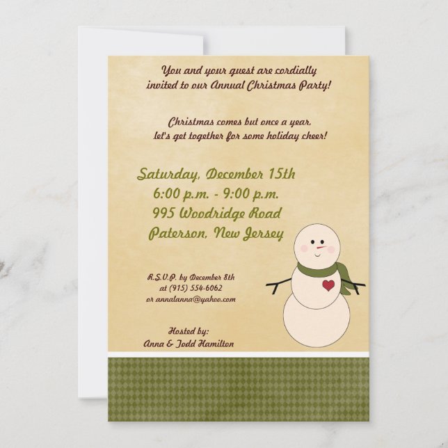 5x7Rustic Snowman avec Scarf Invitation (Devant)