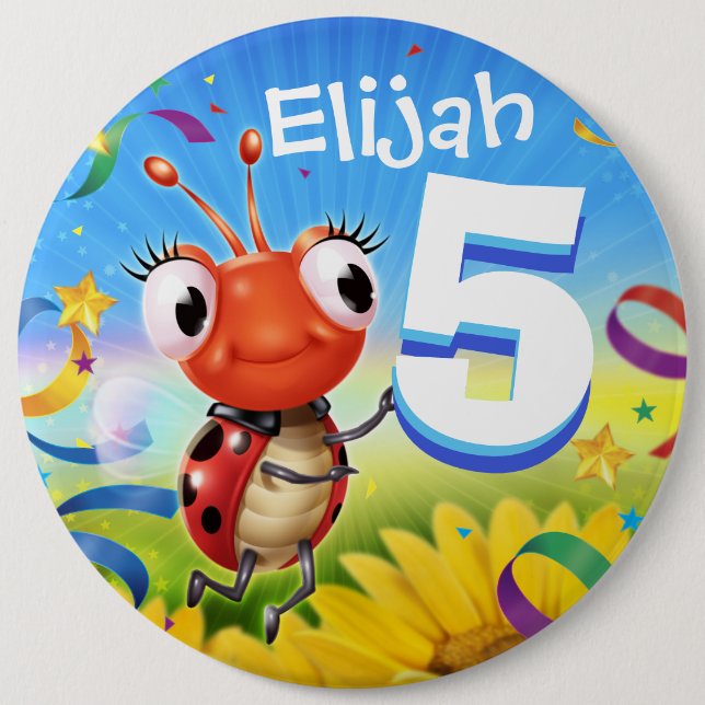 5yrs Custom birthday badge Little Ladybug range 6 Inch Round Button (Front)