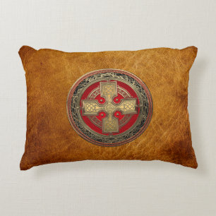 [600] Ancient Celtic Sacred Gold Knot Cross Accent Pillow
