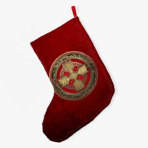 [600] Ancient Celtic Sacred Gold Knot Cross Large Christmas Stocking