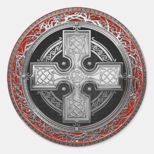 [600] Ancient Celtic Sacred Silver Knot Cross Classic Round Sticker