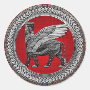 [600] Assyrian Winged Bull: Silver & Black Lamassu Classic Round Sticker