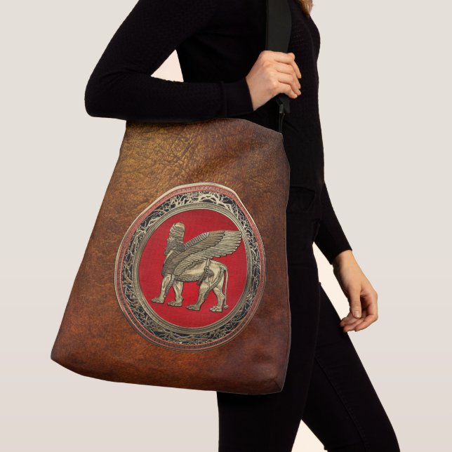 [600] Assyrian Winged Lion - Gold Lamassu Crossbody Bag (Close Up)