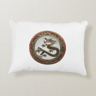 [600] Black and Gold Sacred Eastern Dragon Accent Pillow