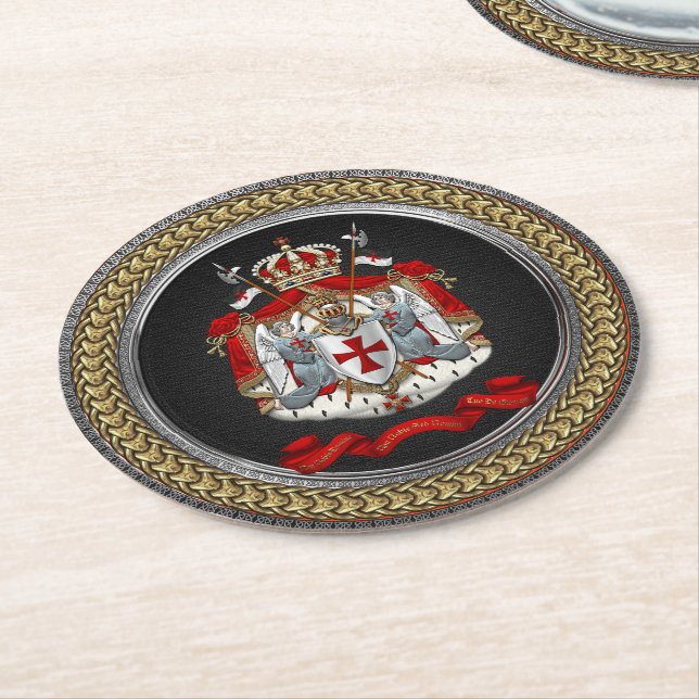 [600] Knights Templar Coat of Arms Round Paper Coaster (Angled)