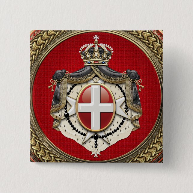 [600] Order of Malta - SMOM Coat of Arms 2 Inch Square Button (Front)
