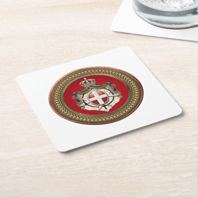 [600] Order of Malta - SMOM Coat of Arms Square Paper Coaster (Angled)