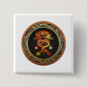 [600] Red and Yellow Dragons 2 Inch Square Button