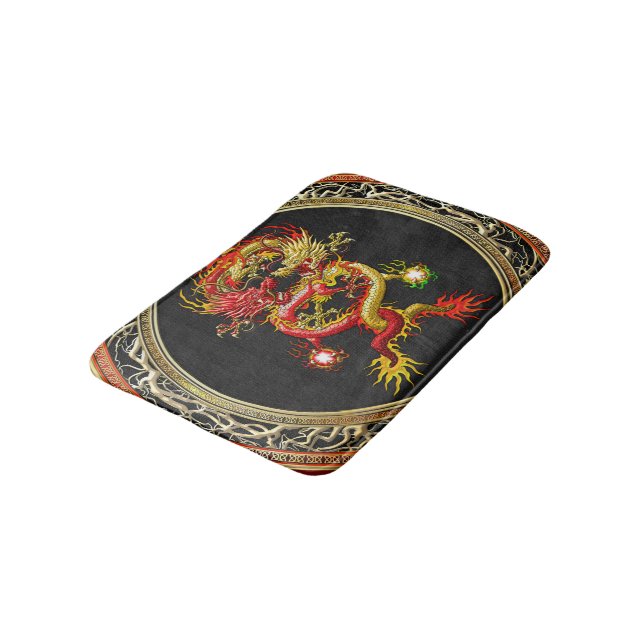 [600] Red and Yellow Dragons Bath Mat (Angled)