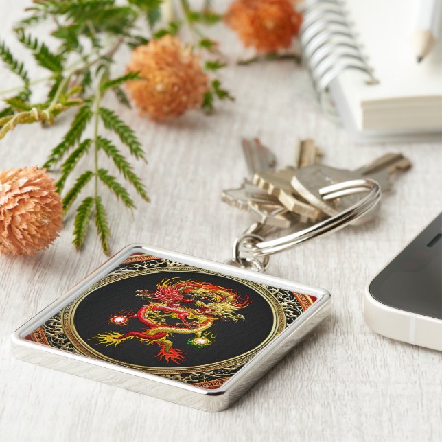[600] Red and Yellow Dragons Keychain (Side)