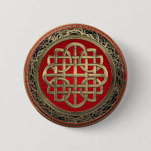 [600] Sacred Celtic Gold Knot Cross 2 Inch Round Button