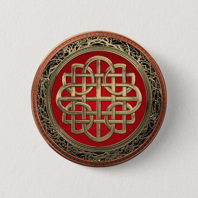 [600] Sacred Celtic Gold Knot Cross 2 Inch Round Button (Front)