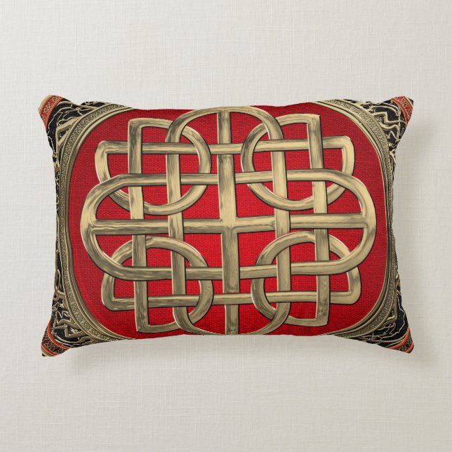 [600] Sacred Celtic Gold Knot Cross Accent Pillow (Front)