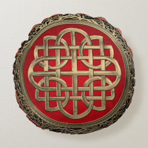 [600] Sacred Celtic Gold Knot Cross Round Pillow
