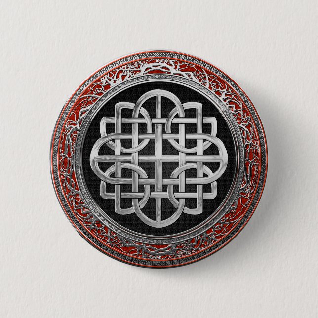 [600] Sacred Celtic Silver Knot Cross 2 Inch Round Button (Front)