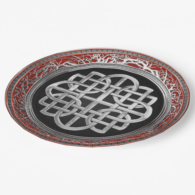 [600] Sacred Celtic Silver Knot Cross Paper Plate (Angled)