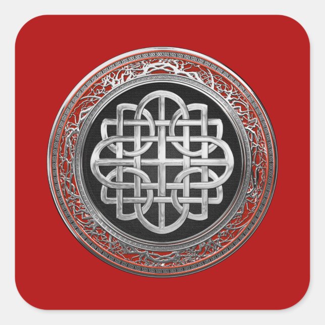 [600] Sacred Celtic Silver Knot Cross Square Sticker (Front)