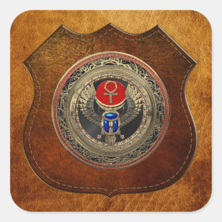 [600] Sacred Gold Egyptian Winged Scarab with Ankh Square Sticker