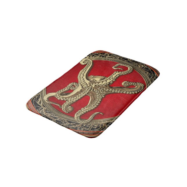 [600] Sacred Gold Octopus in Defensive Posture Bath Mat (Angled)