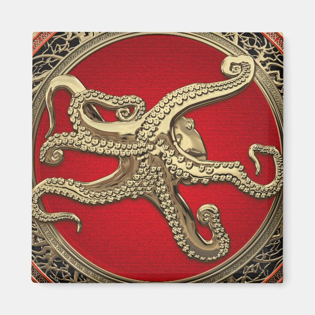 [600] Sacred Gold Octopus in Defensive Posture Magnet (Front)