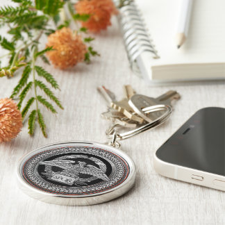 [600] Silver Roman Imperial Eagle over Medallion Keychain