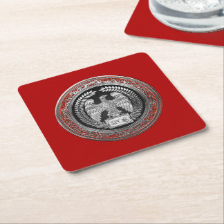 [600] Silver Roman Imperial Eagle Square Paper Coaster