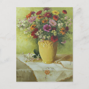 6021 Zinnias in Yellow McCoy Vase Postcard