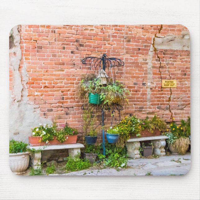 6090-Brick Wall with Plants Mouse Pad (Front)