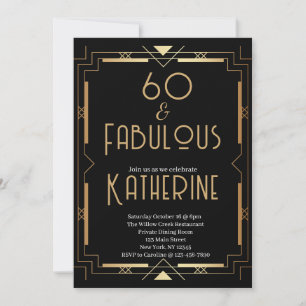 60 and Fabulous 60th Birthday Party Art Deco Invitation