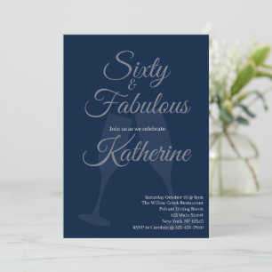 60 and Fabulous   60th Birthday Party Blue Script Invitation