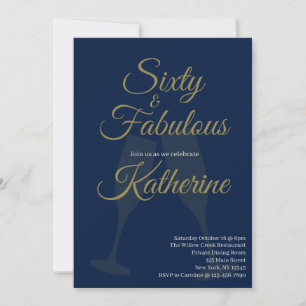 60 and Fabulous   60th Birthday Party Navy Gold Invitation