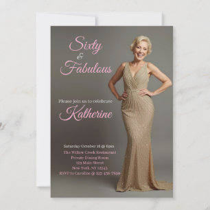 60 and Fabulous   60th Birthday Party Photo Pink Invitation