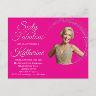 60 and Fabulous   60th Birthday Party Photo Pink  Postcard