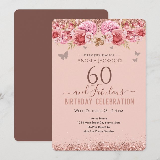 60 and Fabulous Adult Birthday Pink Invitation (Front/Back)