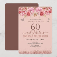 60 and Fabulous Adult Birthday Pink Invitation