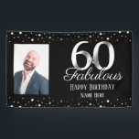 60 and Fabulous Birthday Confetti Photo Banner<br><div class="desc">Elegant black 60th birthday banner with adjustable Happy Birthday and Custom Name Text. Pick your favorite photo and upload! Faux foil silver confetti and 60 number.</div>