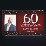 60 and Fabulous Birthday Confetti Photo Banner<br><div class="desc">Elegant maroon 60th birthday banner with adjustable Happy Birthday and Custom Name Text. Pick your favourite photo and upload! Faux foil silver confetti and 60 number.</div>
