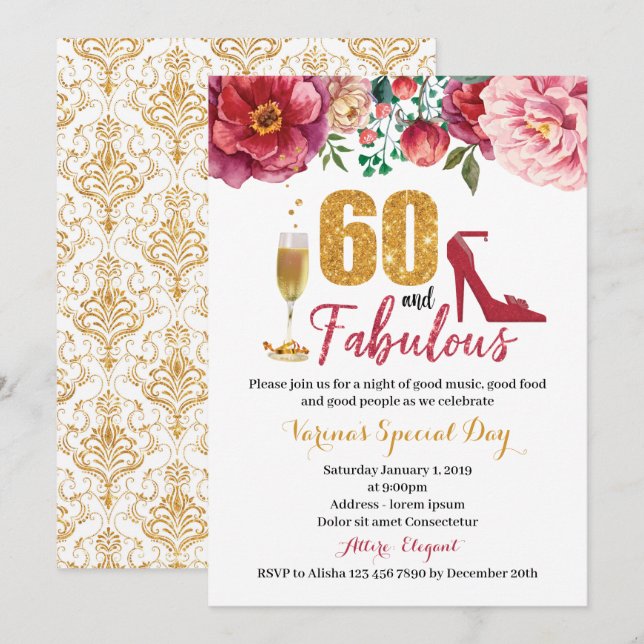 60 and Fabulous Birthday Invitation for Women (Front/Back)