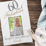 60 and Fabulous Elegant 60th Birthday Photo Kitchen Towel<br><div class="desc">60 and Fabulous Elegant 60th Birthday Photo kitchen towel. Elegant script in black and golden colours. Add your name and photo.</div>