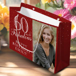60 and Fabulous Elegant 60th Birthday Photo Large Gift Bag<br><div class="desc">60 and Fabulous Elegant 60th Birthday Photo Gift Bag. 60 and fabulous text in trendy script with a name on a red background. Personalize it with your photo,  name and age. It`s a great personalized photo gift bag for a woman`s birthday.</div>