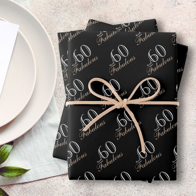 60 and Fabulous Elegant Black 60th Birthday  Wrapping Paper Sheet (Creator Uploaded)
