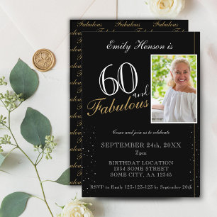 60 and Fabulous Elegant Black Photo Birthday Invitation
