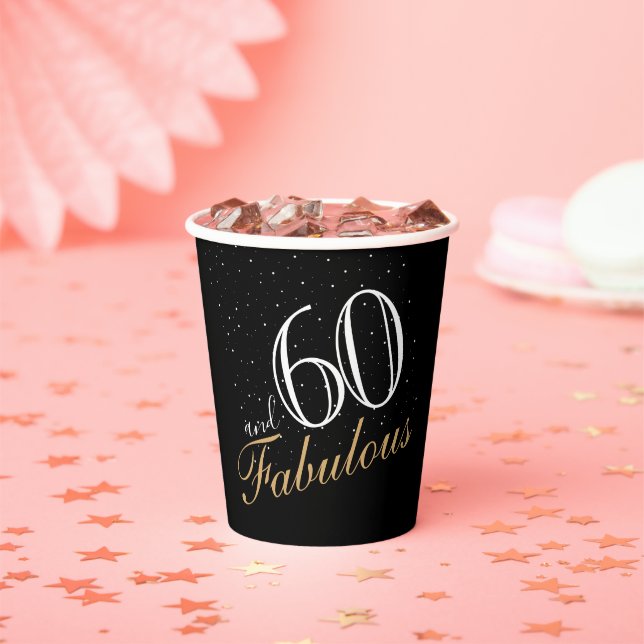 60 and Fabulous Elegant White Script Birthday Paper Cups (Insitu)