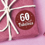 60 and Fabulous Glitter Red 60th Birthday Classic Round Sticker<br><div class="desc">60 and Fabulous Glitter Red 60th Birthday Sticker. 60 and fabulous text in trendy white script with a name on a dark red background. Personalize it with your the age.</div>
