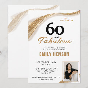 60 and Fabulous Gold 60th Birthday Invitation