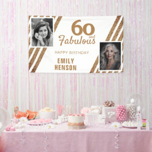 60 and Fabulous Gold Glitter 2 Photo 60th Birthday Banner