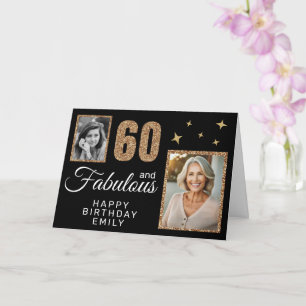 60 and Fabulous Gold Glitter 2 Photo 60th Birthday Card