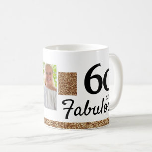 60 and Fabulous Gold Glitter 2 Photo 60th Birthday Coffee Mug