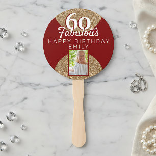 60 and Fabulous Gold Glitter 2 Photo 60th Birthday Hand Fan