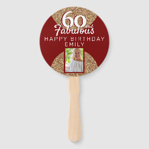 60 and Fabulous Gold Glitter 2 Photo 60th Birthday Hand Fan